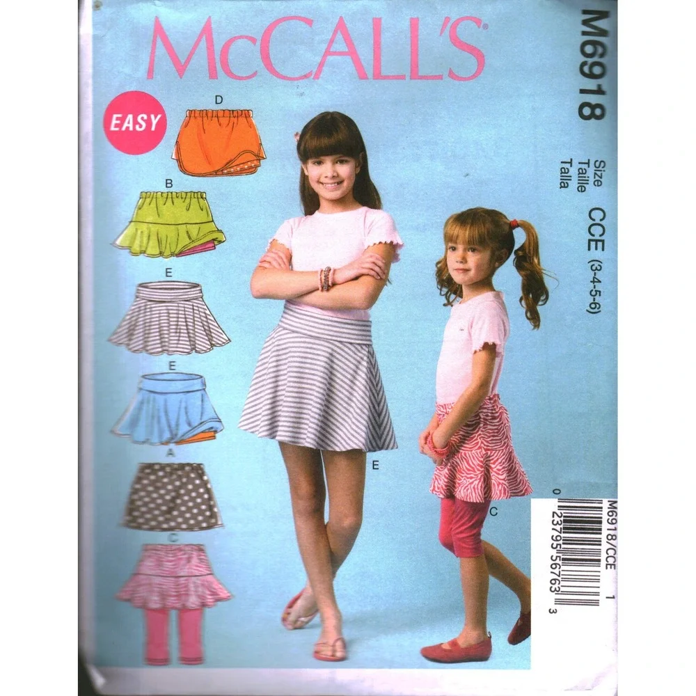 McCall's M6918 Childrens Girls Skorts Leggings Sewing Pattern Size 3-4-5-6 Easy